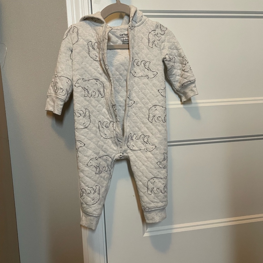 3/$20 Carter's Quilted Gray Bear Print Footie